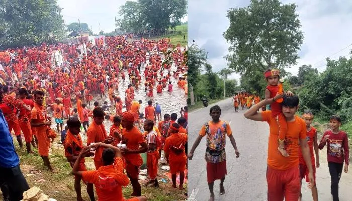 गोंडा: घाट से लेकर सड़क तक सब कुछ भगवामय, 10 लाख श्रद्धालु सरयू से जल भरकर चले भोले के दरबार