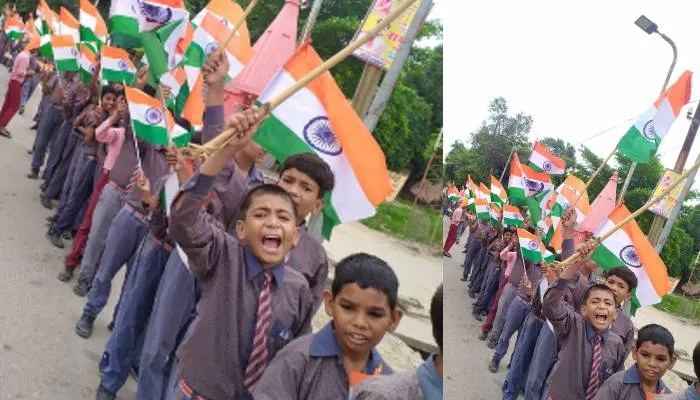 रायबरेली: स्कूली बच्चों ने तिरंगा झंडा लेकर निकाली रैली, हर घर तिरंगा अभियान के लिये किया जागरुक