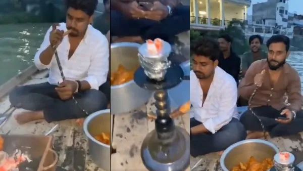 शर्मनाक : प्रयागराज में गंगा नदी के बीच नाव पर चिकन और हुक्का पार्टी का Video Viral