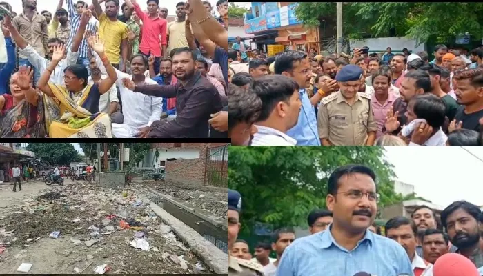 उन्नाव में खराब सड़क को लेकर धरने पर बैठे मोहल्ले वासी