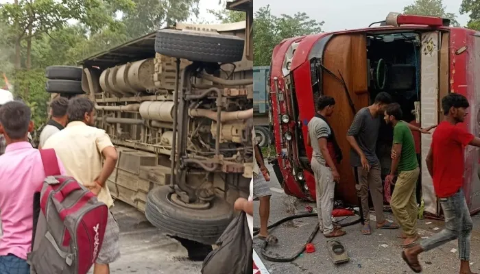 बहराइच: डबल डेकर यात्री बस और डंपर में भिड़ंत, आठ घायल