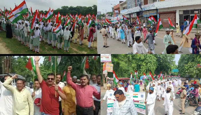 बहराइच: तिरंगा लेकर शहर भ्रमण पर निकले मदरसे के छात्र