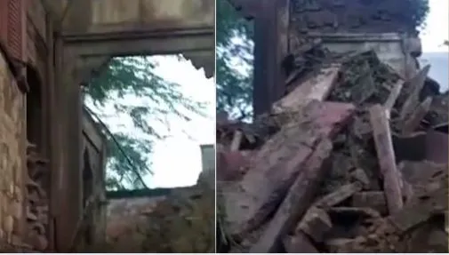 बड़ा हादसा होने से टला, लगातार बारिश से मुगलकालीन गेट का हिस्सा हुआ धाराशायी