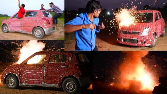 Video Diwali Special: एक लाख पटाखे डालकर कार में लगा दी आग, इलाका धुआं-धुआं