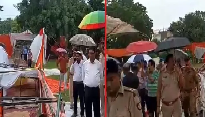 लखनऊ: दुर्गा पूजा का पंडाल गिरा, एक घायल, मौके पर पहुंचे डीएम