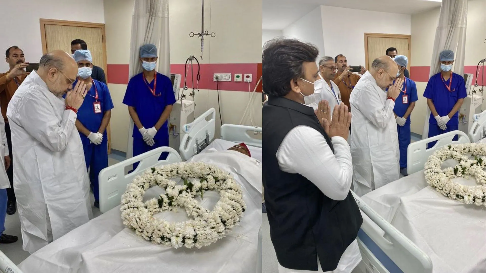 अमित शाह ने अस्पताल पहुंचकर दी नेता जी को श्रद्धांजलि, अखिलेश रहे मौजूद, कहा- भारतीय राजनीति के एक युग का अंत