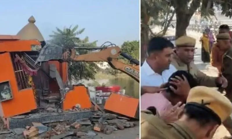  मंदिर हटाने गए पुलिसकर्मियों पर लोगों ने किया पथराव, चार घायल