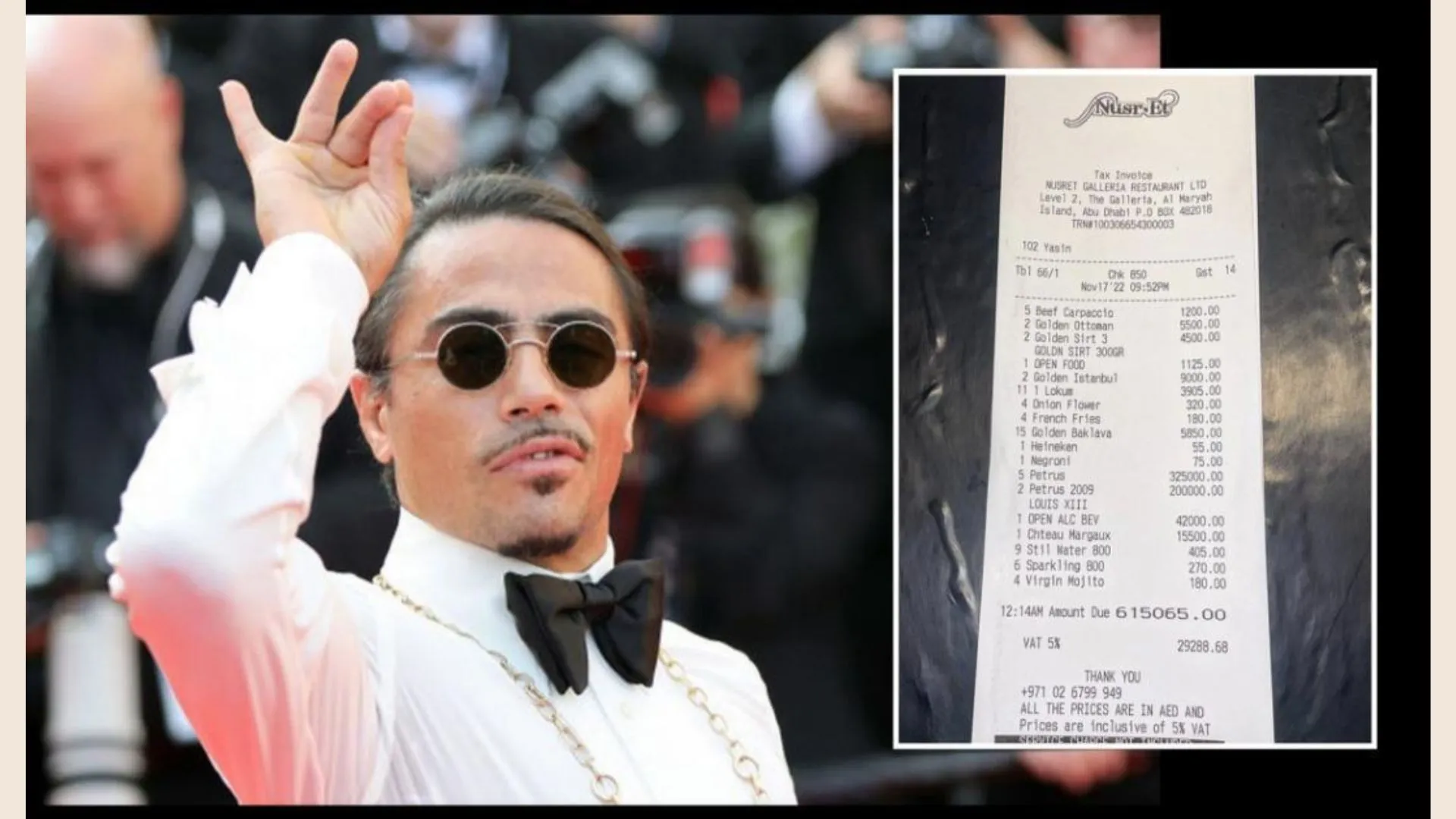 मशहूर शेफ Salt Bae का  रेस्टोरेंट: खाने का बिल 13000000 रुपए, डेढ़ लाख में मीट का टुकड़ा