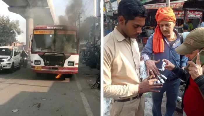 Kanpur : Rawatpur Station के बाहर चलती रोडवेज Bus में लगी आग, यात्रियों ने कूदकर बचाई जान, ड्राइवर-कंडक्टर झुलसे