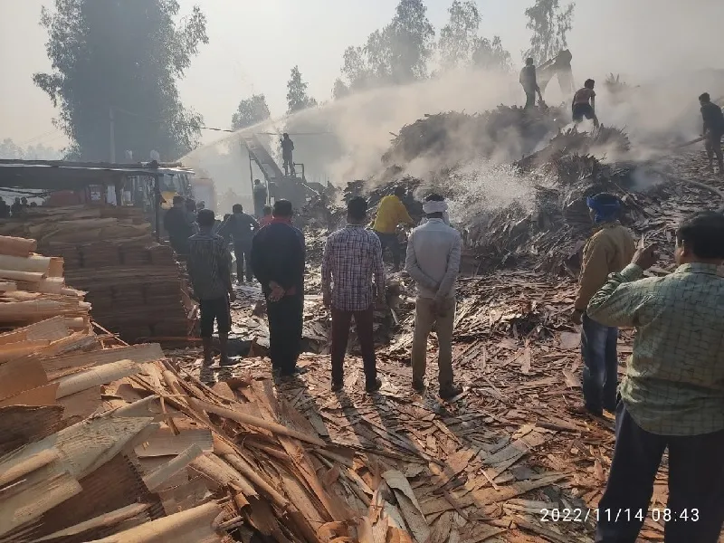 सुल्तानपुर : प्लाईवुड फैक्ट्री में लगी आग, 25 लाख का नुकसान
