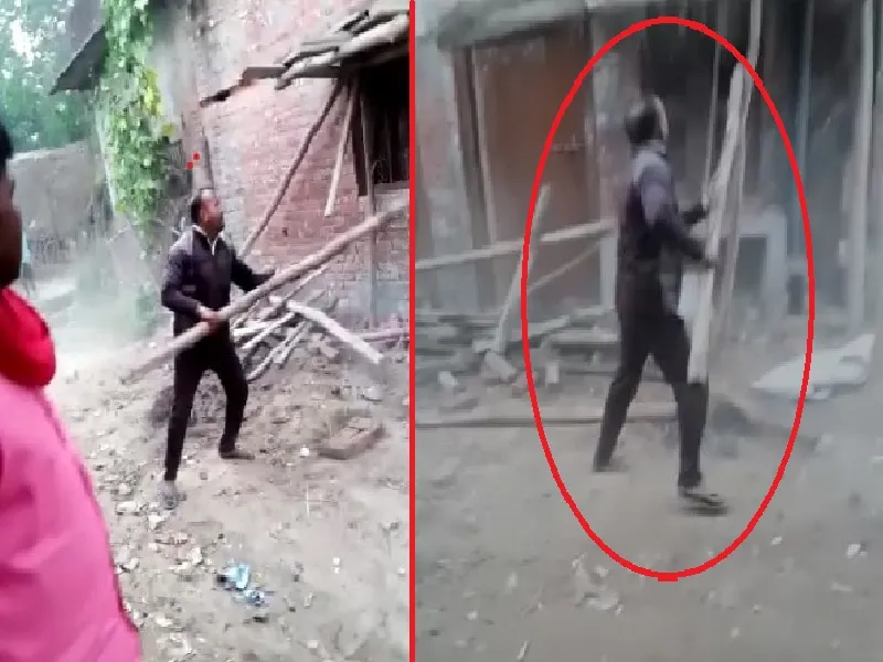 VIDEO : बहराइच में दबंगों ने धमकी देकर ढहाया ग्रामीण का छज्जा 