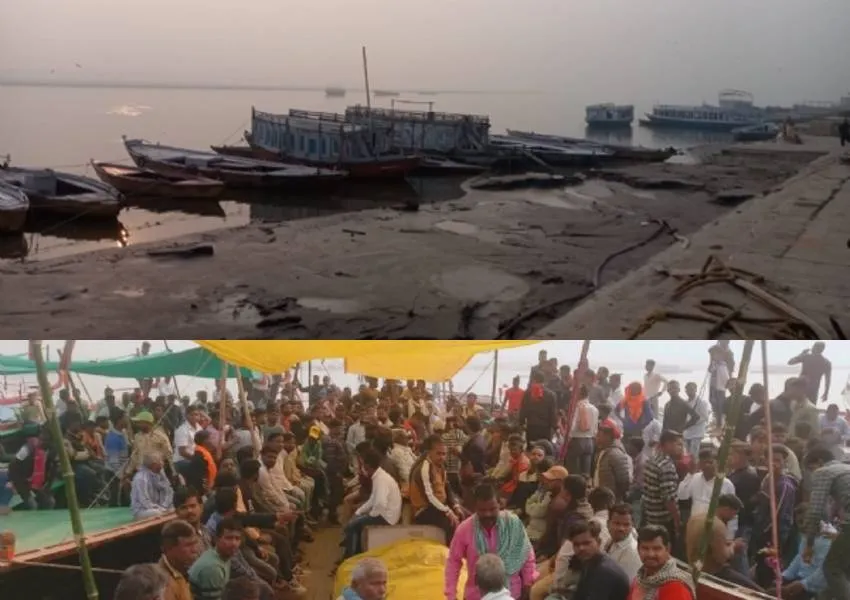 वाराणसी: गंगा में नौका संचालन ठप कर 84 घाटों के मांझी महापंचायत में हुए शामिल