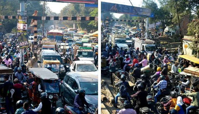 Kanpur का नहीं खत्म हो रहा जाम, जरीब चौकी क्रासिंग पर घंटों राहगीर होते परेशान, रेंग-रेंगकर चलते रहे वाहन