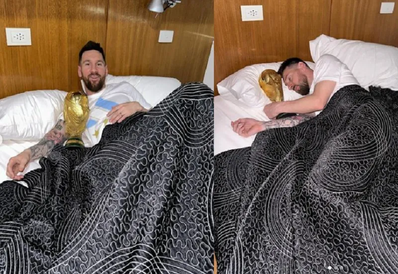 FIFA World Cup Trophy को सीने से चिपकाकर सोए Lionel Messi, देखिए खूबसूरत PHOTOS