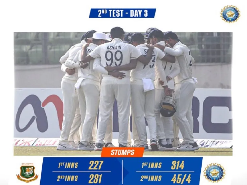 IND vs BAN 2nd Test Day 3 : रोमांचक स्थिति में पहुंचा मैच, 50 रन से पहले ही टीम इंडिया ने चार विकेट खोए...लक्ष्य से 100 रन दूर 