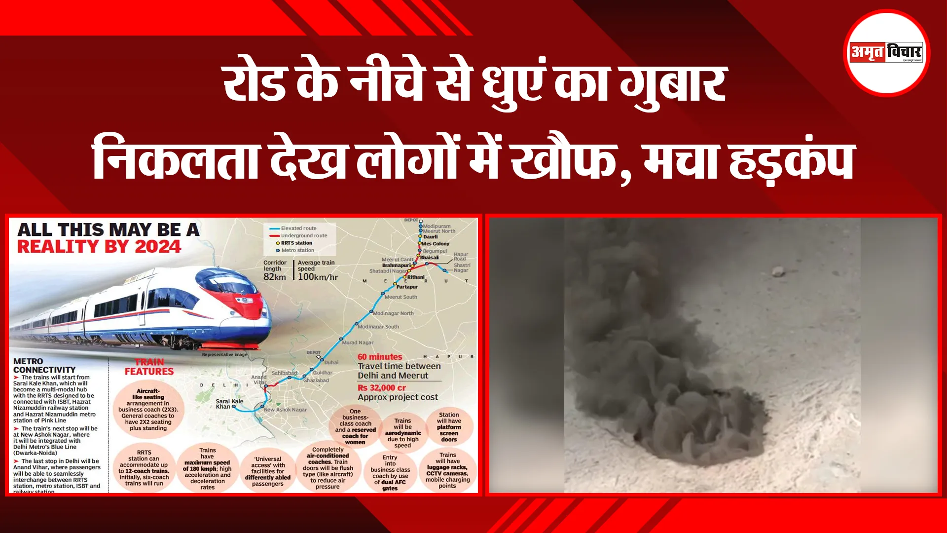 मेरठ: रोड के नीचे से धुएं का गुबार निकलता देख लोगों में खौफ, मचा हड़कंप