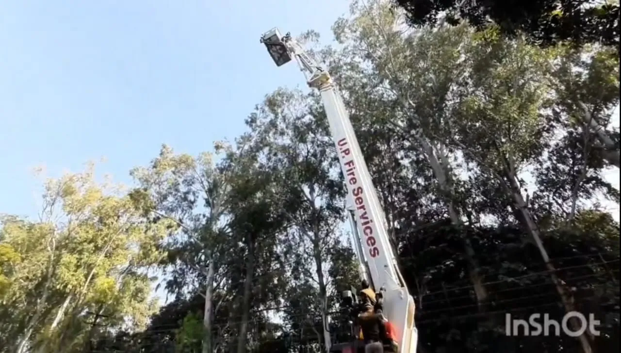 मेरठ: हवा में अटकी सांस, चील उतारते समय हाइड्रोलिक मशीन अटकी, 40 फीट ऊंचाई पर फंसा फायरकर्मी