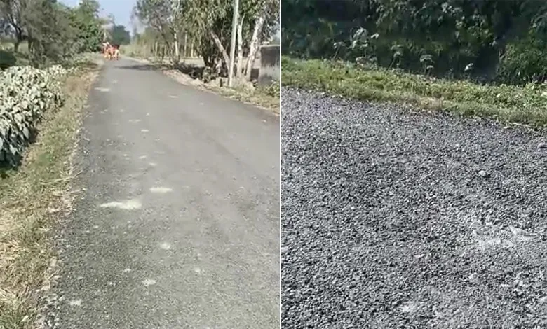 पीलीभीत: अब जूते से ही उखड़ती चली गई सड़क, वीडियो वायरल 