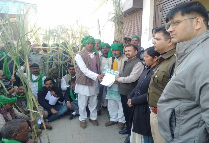 संभल : गन्ना मूल्य निर्धारित न होने पर भड़के किसान, सौंपा ज्ञापन