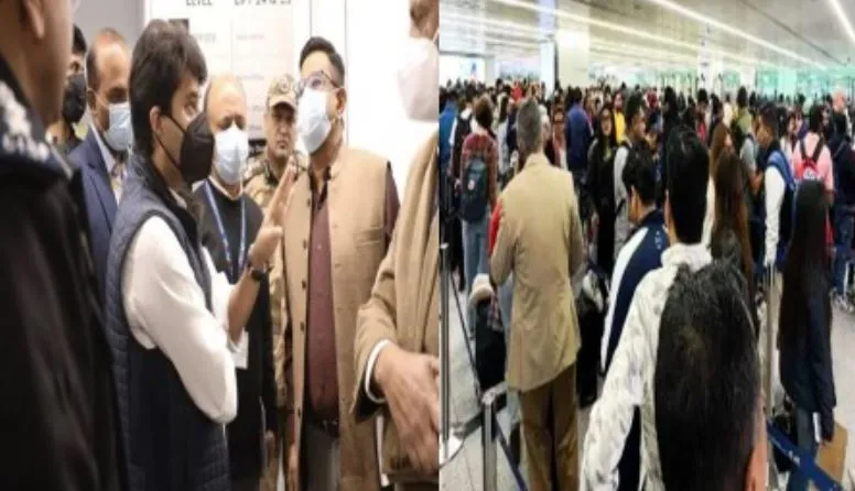 दिल्ली हवाई अड्डे पर भीड़ की शिकायत पर सिंधिया ने किया दौरा, समस्या से निपटने के दिए दिशा निर्देश