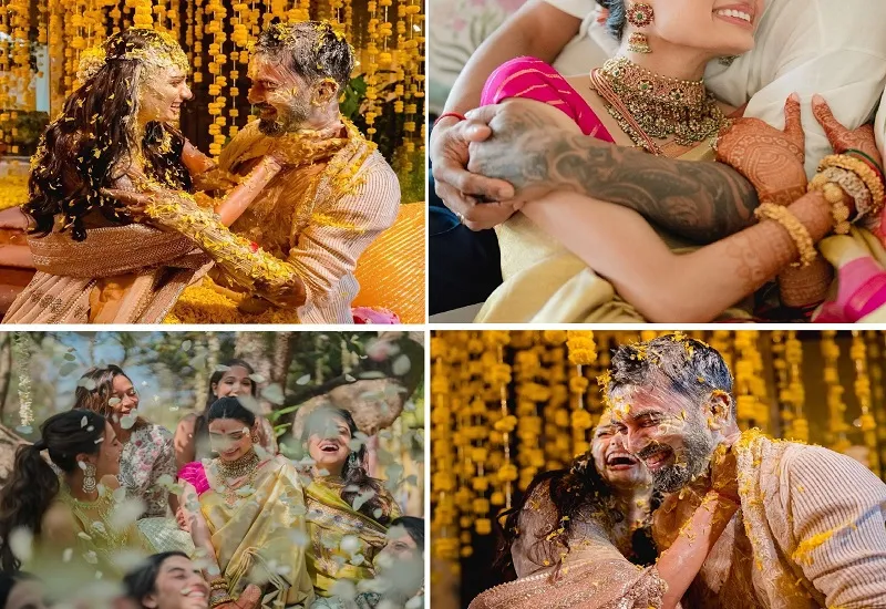 Athiya-KL Rahul Wedding Photos : झुकी पलकें, चेहरे पर मुस्कान...पति KL राहुल की बाहों में नजर आईं अथिया शेट्टी