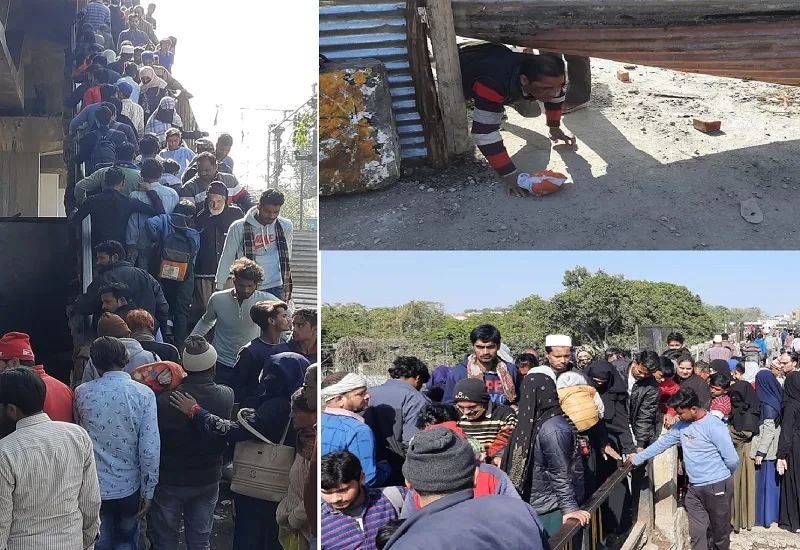 मुरादाबाद : पैदल आवाजाही बंद, लंबे फेर से बचने के लिए संभल फाटक पुल से गुजर रहे लोग