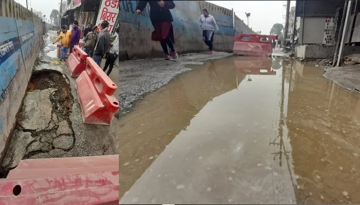मेरठ: दिल्ली रोड पर धंसी सड़क, रैपिड रेल का बन रहा भूमिगत ट्रैक