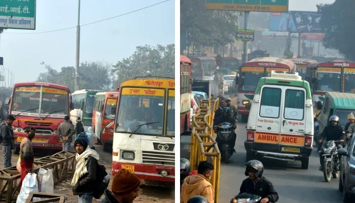 Kanpur : Jhakarkati Bus Stand के बाहर खड़ी बसों से यातायात व्यवस्था ध्वस्त, पैदल चलना भी हुआ दुश्वार