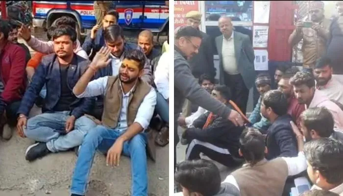Kanpur News : बजरंग दल कार्यकर्ताओं ने गुजैनी थाना घेरकर की नारेबाजी, एसपी ने कार्यकर्ताओं को कराया शांत