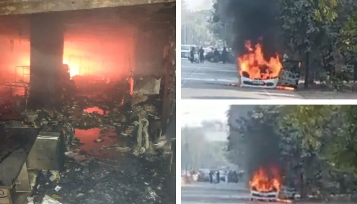 आग से धधका Kanpur, V-Mart मॉल, कार व घरों में लगी आग को बुझाने में घुमती रही दमकल विभाग की गाड़ियां