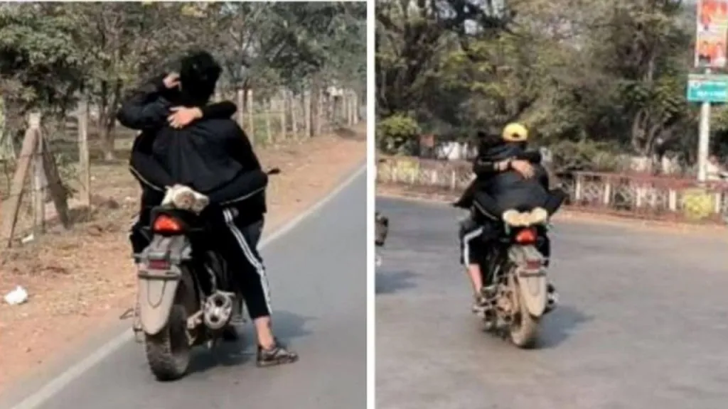 Video : चलती बाइक पर कपल का रोमांस...खुल्लम-खुल्ला प्यार, ट्रैफिक नियम दरकिनार