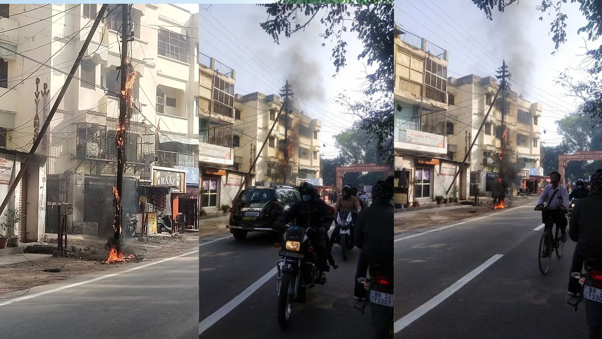 बरेली : इलेक्ट्रिक पोल में आग लगने से मची अफरा-तफरी, टला बड़ा हादसा