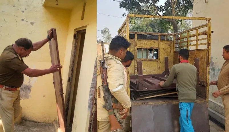 बिजनौर: फरार आदित्य राणा के घर के पुलिस ने उखाड़े खिड़की-दरवाजे 