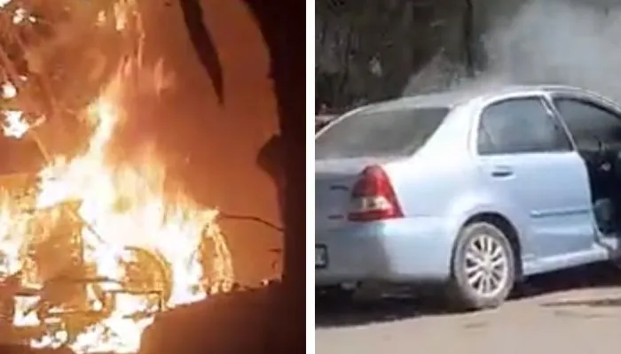 Fire In Kanpur : बर्रा चौकी के बाहर खड़ी गाड़ियों व जाजमऊ में कार में लगी आग, धू-धू कर जले वाहन