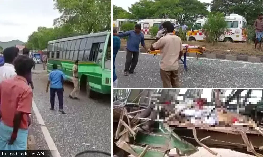 तमिलनाडु: ओमनीबस और ट्रैक्टर की टक्कर में एक मासूम समेत पांच की मौत