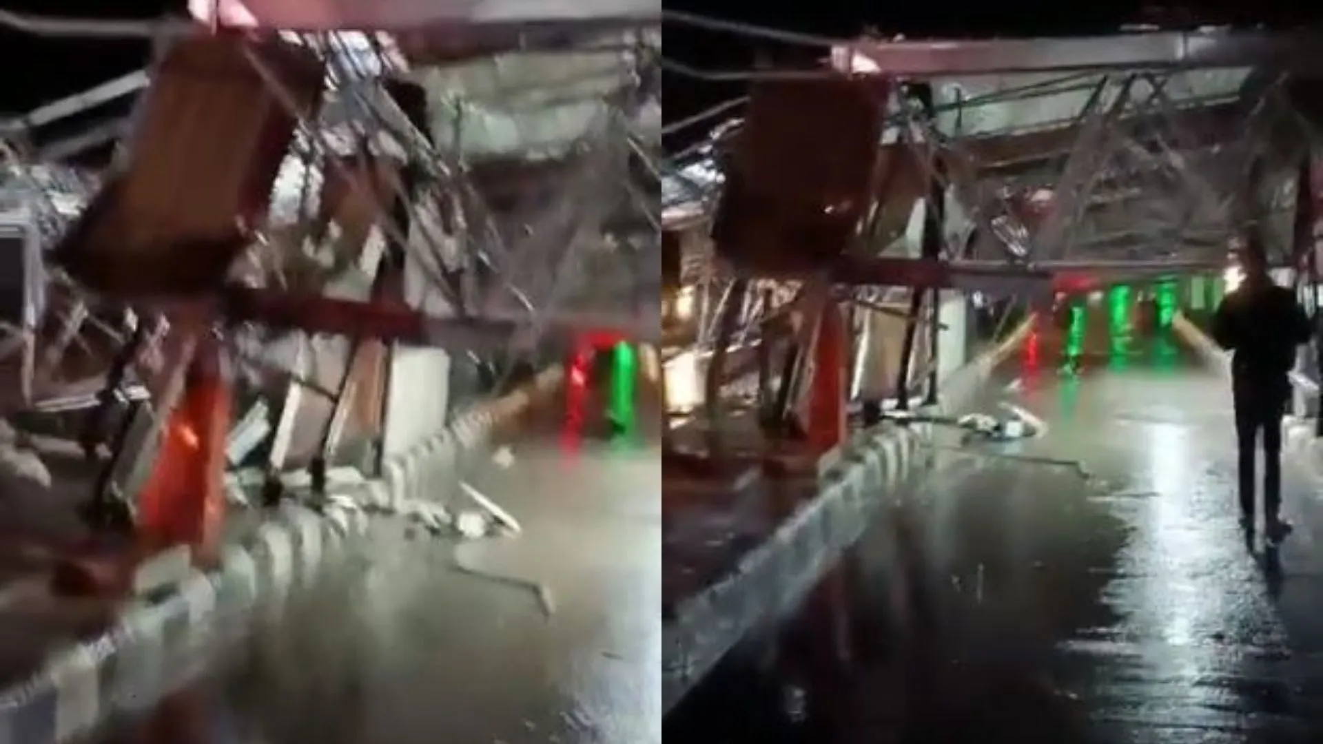 पीलीभीत: तेज आंधी और पानी में धराशाई हुआ टोल प्लाजा, बाल-बाल बचा डीसीएम चालक, देखें वीडियो