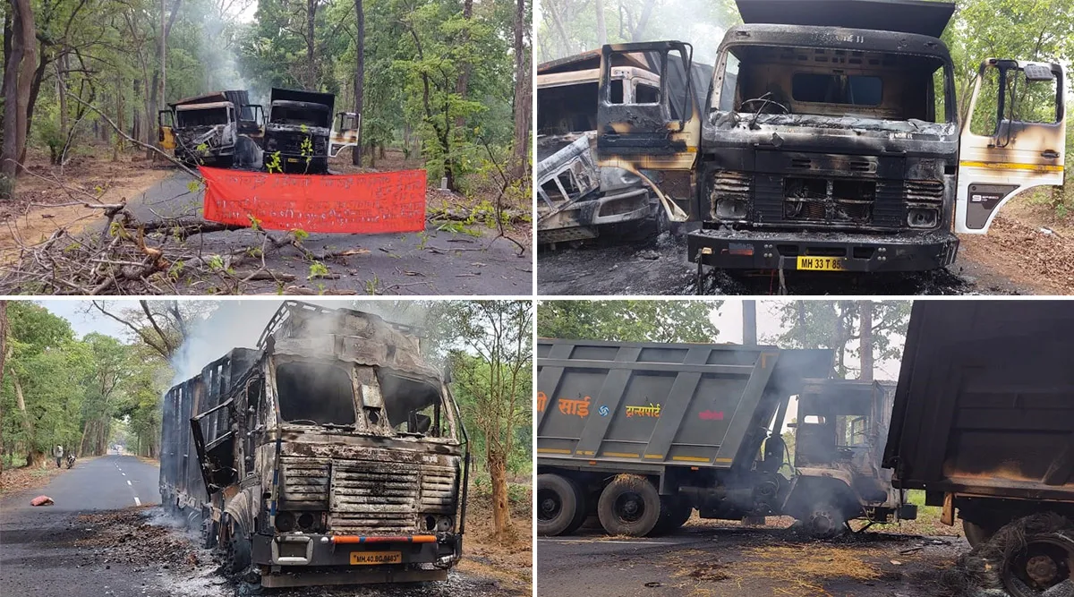 महाराष्ट्र : गढ़चिरौली में नक्सलियों ने पुल निर्माण में लगे तीन वाहनों में लगायी आग