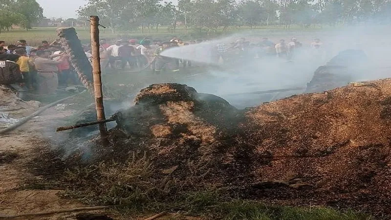 रामपुर: मुर्गी दाने के गोदाम में आग लगने से लाखों का नुकसान, मजदूरों में मचा हड़कंप 