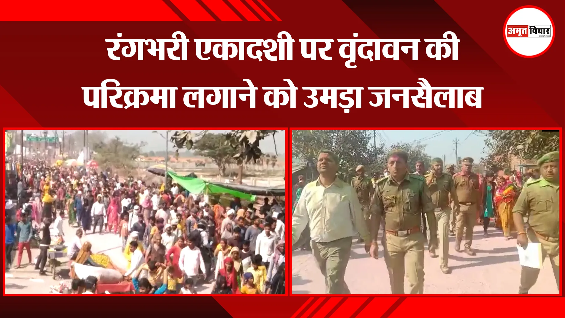 मथुरा: रंगभरी एकादशी पर वृंदावन की परिक्रमा लगाने को उमड़ा जनसैलाब