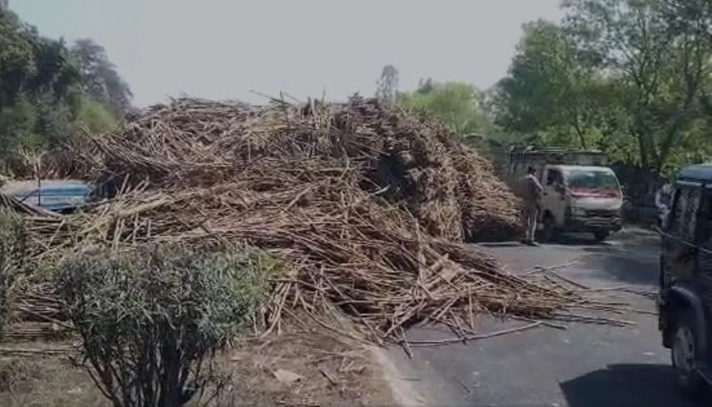 बरेली: ओवरलोड गन्ना लदी ट्रैक्टर-ट्रॉली में ट्रक ने मारी टक्कर, ड्राइवर घायल 