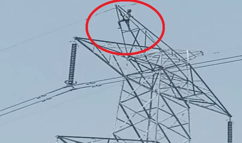 संभल: हाईटेंशन लाइन के टावर पर चढ़ा युवक, तीन घंटे छकाया