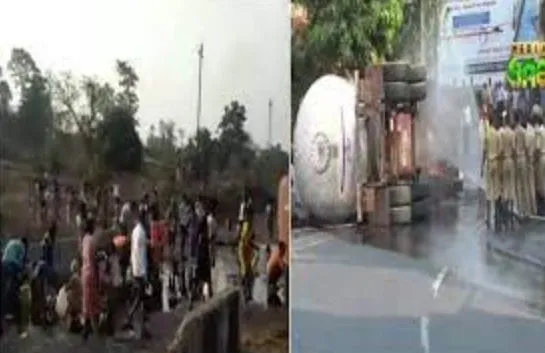 महाराष्ट्र : मुंबई-अहमदाबाद राजमार्ग पर तेल टैंकर पलटा, यातायात बाधित