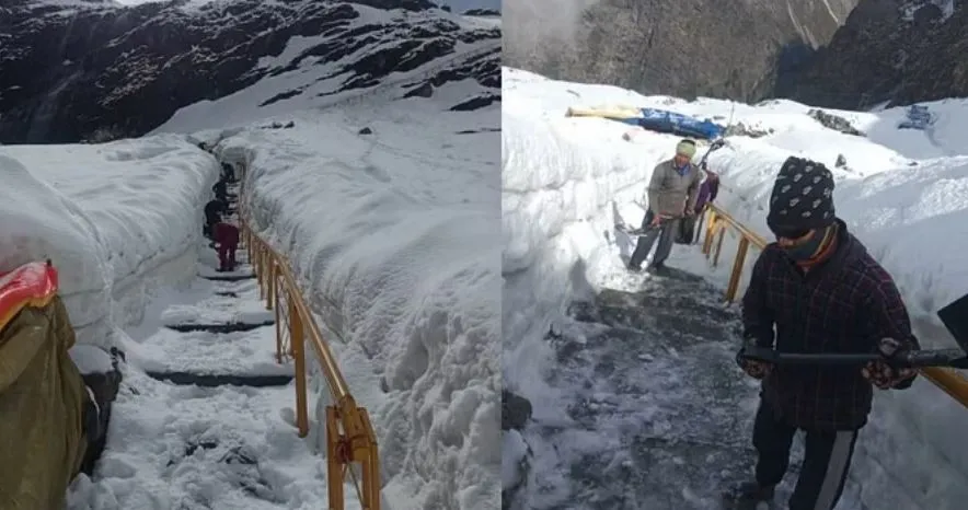 Hemkund Sahib Yatra: भारी बर्फबारी से यात्रा पर लगा ब्रेक, बर्फ हटाने में जुटे सेवादार 