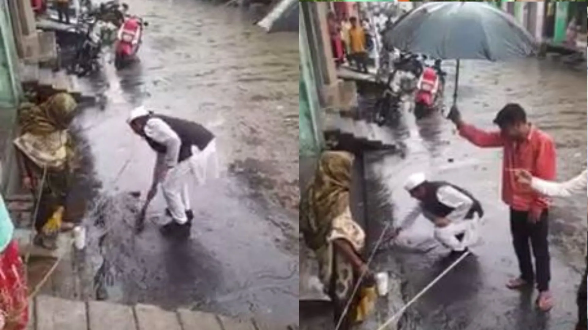 संभल: मतदाताओं को लुभाने के लिए नेताजी ने झाड़ू से साफ की नाली, वीडियो वायरल