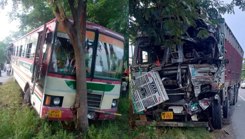 बहराइच: यात्रियों से भरी रोडवेज बस को ट्रक ने पीछे से मारी टक्कर, एक यात्री की मौत