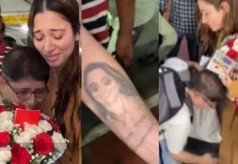 VIDEO : हाथ पर बनवाया टैटू, एक्ट्रेस के छुए पैर...एयरपोर्ट पर फैन की दीवानगी देख इमोशनल हुईं तमन्ना भाटिया