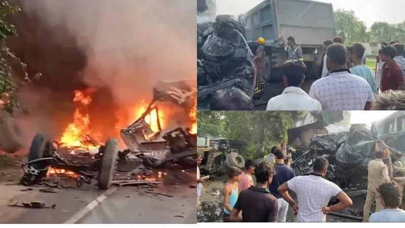 कानपुर: तीन डम्फरों की आपस में भिड़ंत के बाद लगी आग, एक की जलकर मौत, आधा दर्जन गंभीर