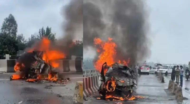 देहरादून: ट्रक की टक्कर से कार में लगी आग, 4 लोगों की दर्दनाक मौत