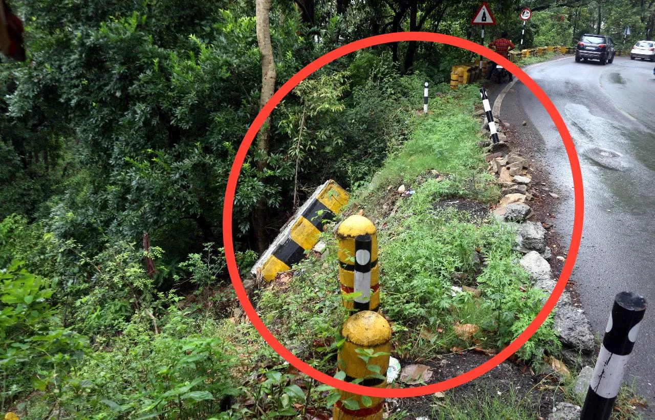 सावधान! खुद करें परवाह, प्रशासन लापरवाह, सड़क से पैराफिट व रेडियम गायब