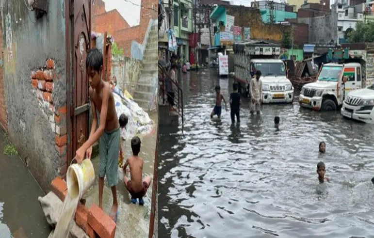बरेली में कई जगह बने स्विमिंग पूल, बच्चों ने की मौज मस्ती तो कहीं घरों से पानी निकालने नजर आए स्मार्ट सिटीजन